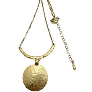 Boho Gold tone Hammered Metal Necklace Bold Statement Modernist Tribal Inspo